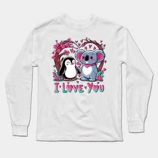 Cute Koala and Penguin in Love Long Sleeve T-Shirt